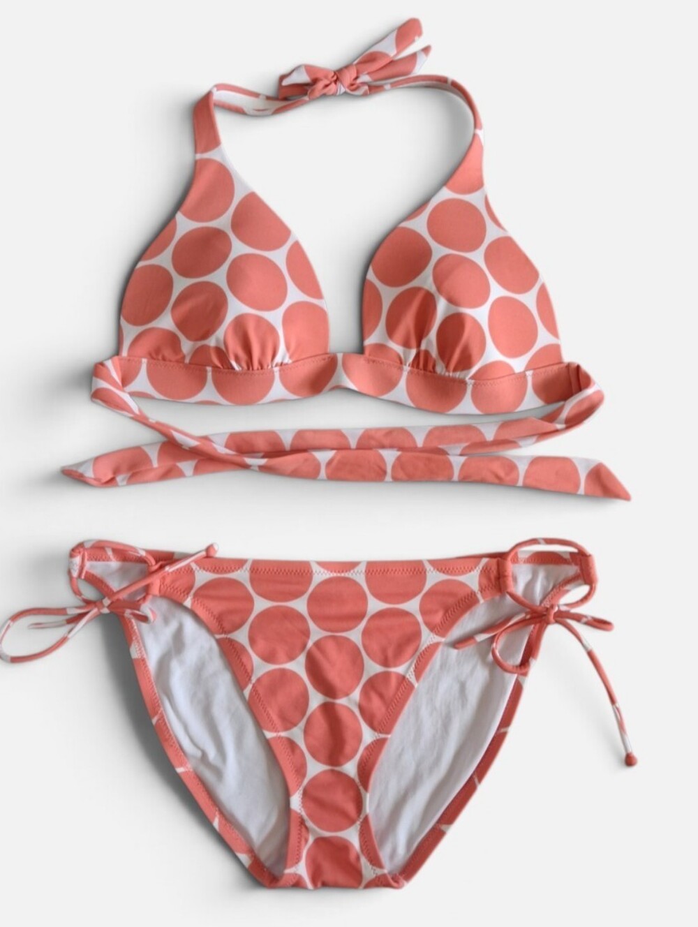 Victoria's Secret Coral & White Polka Dot Bikini - Size Large